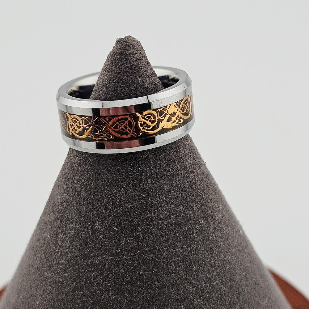 Tungsten By Cohro Band Ring Two Tone Silver Gold Celtic Renaissance Size 6